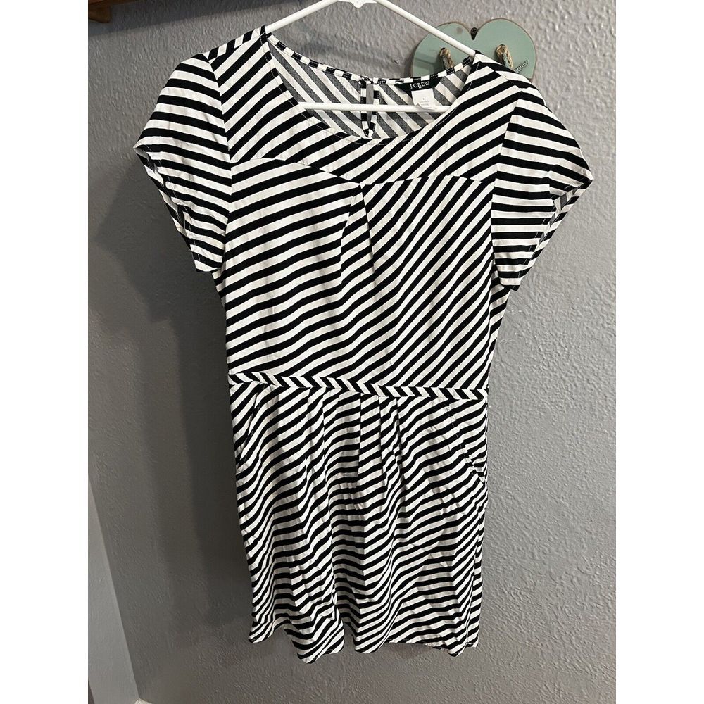 J. Crew womens black white stripe dress Cap sleeve Pockets Size 6
